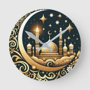 Moschee auf dem Goldenen Mond Runde Wanduhr