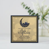 Moschee Crescent Moon Ramadan, blau, gold Einladung (Stehend Vorderseite)