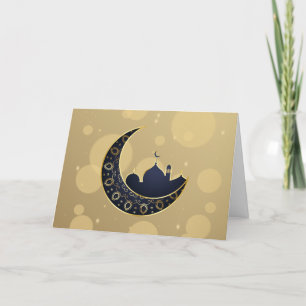 Moschee Crescent Moon Ramadan, blau, gold Feiertagskarte