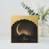Moschee Crescent Moon Ramadan, Gold, Schwarz Einladung (Stehend Vorderseite)