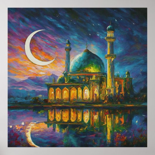 Moschee-Crescent-Sterne-Malerei Poster (Vorne)