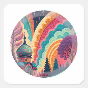 Moschee-Fantasie-Label – Anpassbar Quadratischer Aufkleber