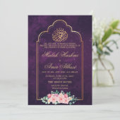 Moschee Gold Frame Lila islamische Hochzeit Einladung (Stehend Vorderseite)