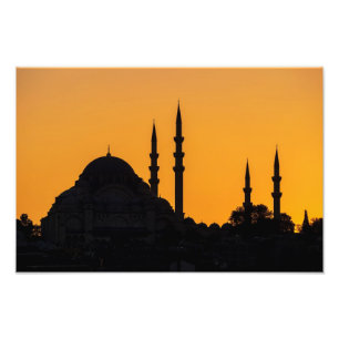 Moschee in Istanbul in der Türkei mit Sonnenunterg Fotodruck