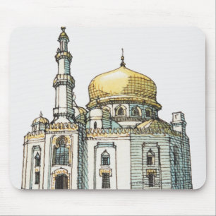 Moschee mit Goldzwiebelhaube und -minarett Mousepad