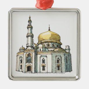 Moschee mit Goldzwiebelhaube und -minarett Silbernes Ornament