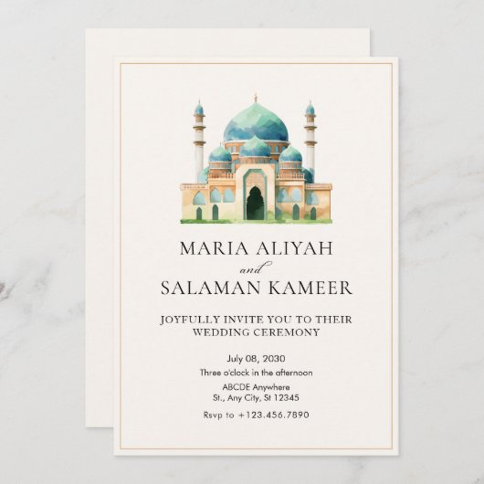Moschee moderne minimalistische Hochzeitseinladung Einladung (Vorne/Hinten)