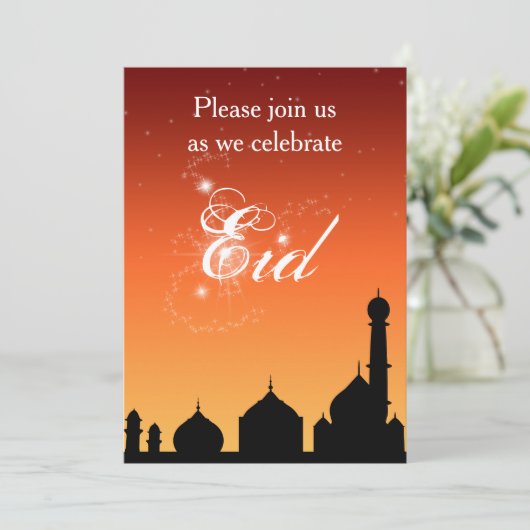 Moschee Silhouette Abend Sky Eid Party Einladung (Stehend Vorderseite)
