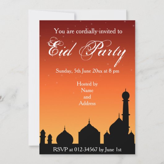 Moschee Silhouette Abend Sky Eid Party Einladung (Rückseite)