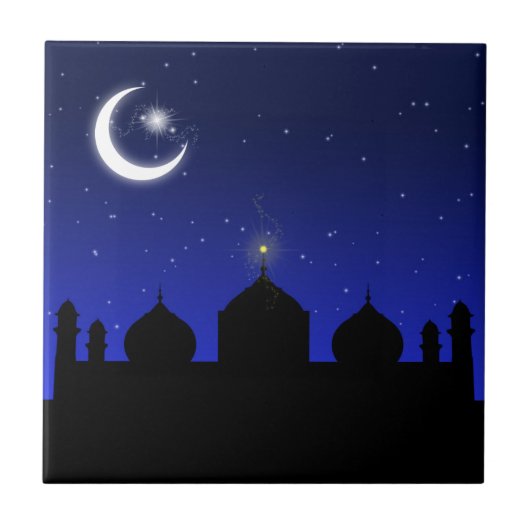 Moschee Silhouette am Abend - Tile Fliese (Vorderseite)