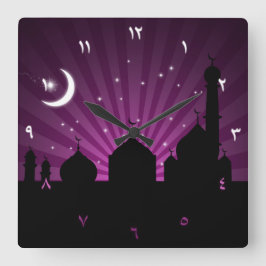 Moschee Silhouette Lila Nacht - Uhr