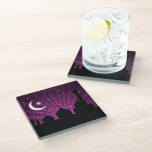 Moschee Silhouette Lila Night - Glass Untersetzer