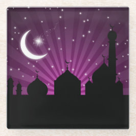Moschee Silhouette Lila Night - Glass Untersetzer