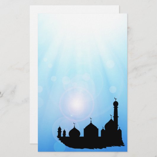 Moschee Silhouette mit Sonnenstrahlen - Geschirr Briefpapier (Vorne/Hinten)