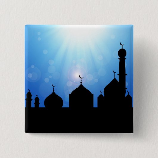 Moschee Silhouette mit Sonnenstrahlen - Schaltfläc Button (Vorderseite)