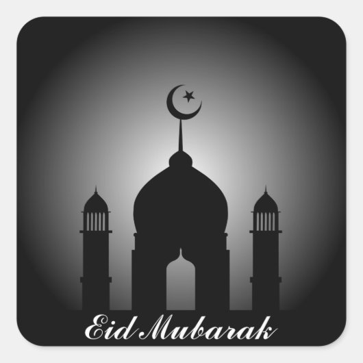 Moschee und Minarett-Silhouette Quadratischer Aufkleber (Vorderseite)