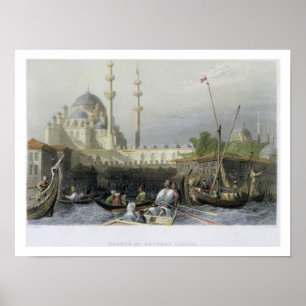 Moschee von Sultana Valide vom Hafen, graviert dur Poster