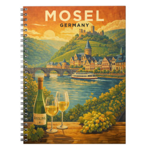 Mosel Deutschland Weinregion Vintage Reise Kunst Notizblock