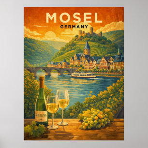 Mosel Fluss Deutschland Vintage Reise Poster