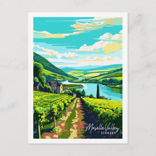 Moseltal Deutschland Vintage Reise Illustration Postkarte (Vorderseite)