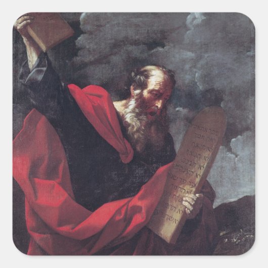 Moses mit den Tabletten des Gesetzes Quadratischer Aufkleber (Vorderseite)