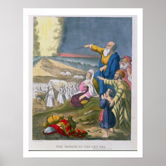 Moses Parting the Red Sea, aus einer Bibel, gedruc Poster (Vorne)