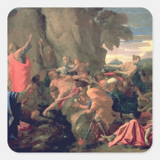 Moses Striking Water from the Rock, 1649 Quadratischer Aufkleber (Vorderseite)