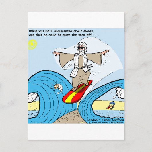 Moses Surfs Funny Cartoon T-Shirts Geschenke Samml Postkarte (Vorderseite)