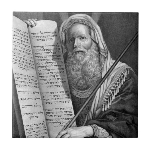 "Moses und die Zehn Gebote"-Kachel Fliese (Vorderseite)