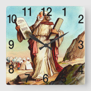 Moses with the tables of the law clock quadratische wanduhr