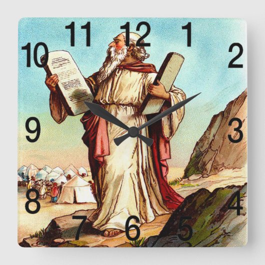 Moses with the tables of the law clock quadratische wanduhr (Vorderseite)