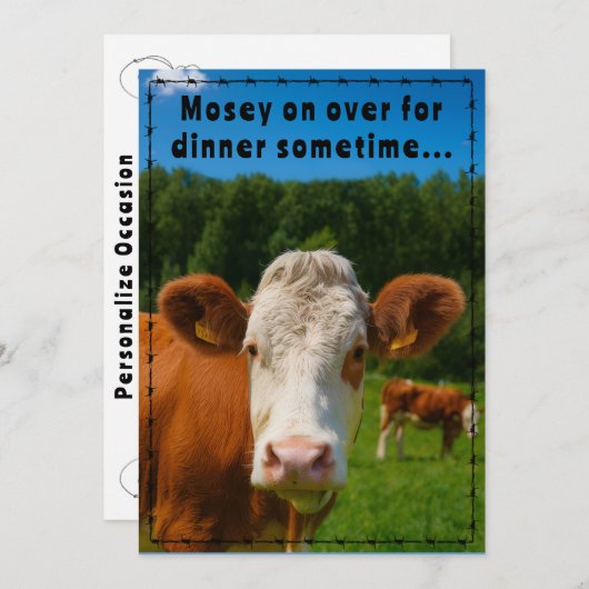 Mosey On Over Dinner Country Cow Ranch Farm Style  Einladung (Vorne/Hinten)