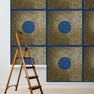 Mosiac Square Muster Blue Gold Peel Stick Tapete