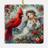 Mosiac Sytle Christmas Engel und Kardinal Keramikornament (Vorderseite)