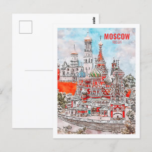 Moskau Russland Berühmte Reise Wasserfarben Skizze Postkarte