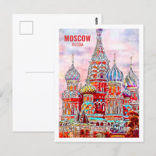 Moskau Russland Berühmter Reiseort Wasserfarbe Postkarte