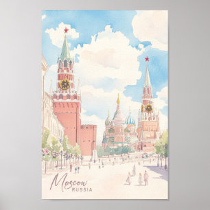 Moskau Russland Gouache Paint Illustration Travel Poster