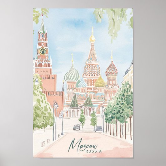 Moskau Russland Gouache Paint Illustration Travel Poster (Vorne)