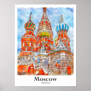 Moskau Russland Reise Wasserfarbe Handgezeichnet Poster