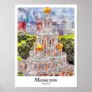 Moskau Russland Reise Wasserfarben Skizze Handgeze Poster