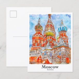 Moskau Russland Reisen Wasserfarben Hand gezogen Postkarte