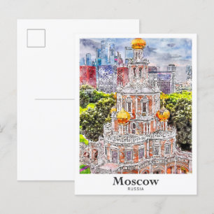 Moskau Russland Reisen Wasserfarben Sketch Hand ze Postkarte