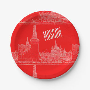 Moskau St Basil's Cathedral Roter Platz Sketch Pappteller