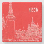 Moskau St Basil's Cathedral Roter Platz Sketch Steinuntersetzer (Vorderseite)