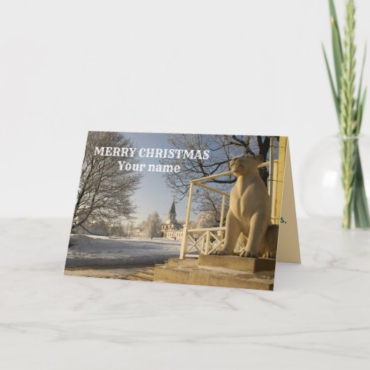 Moskau. Winter Löwe Skulptur Gänse weiße Karte (Vorderseite)