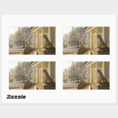 Moskau. Winter. Löwenskulptur. Rechteckiger Aufkleber (Blatt)