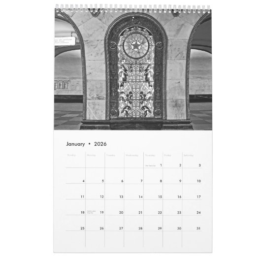 Moskauer U-Bahn 12 Monate in Schwarz-Weiß Kalender (Jan 2026)