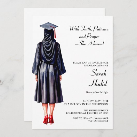 Moslem Hijabi Abschluss Einladung (Vorne/Hinten)