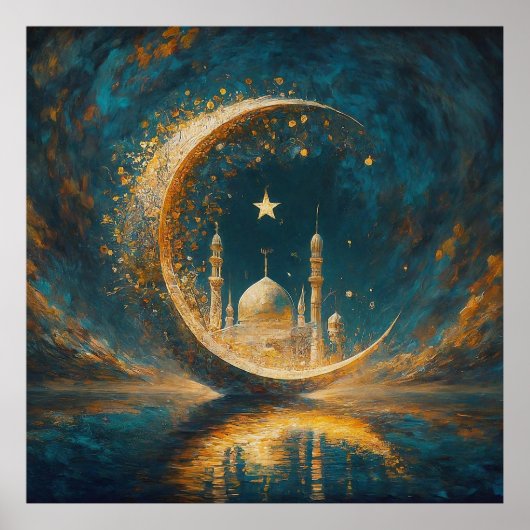 Moslem Moschee Crescent Stars Malerei Poster (Vorne)