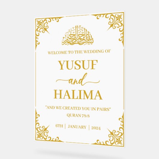 Moslemische Hochzeit Begrüßungszeichen Acrylschild (Winkel)